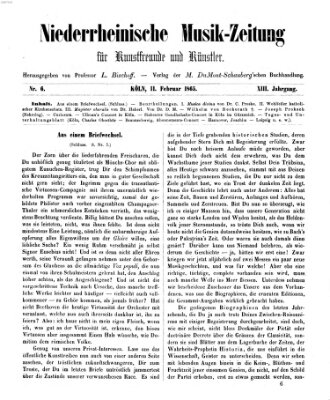 Niederrheinische Musik-Zeitung für Kunstfreunde und Künstler Samstag 11. Februar 1865