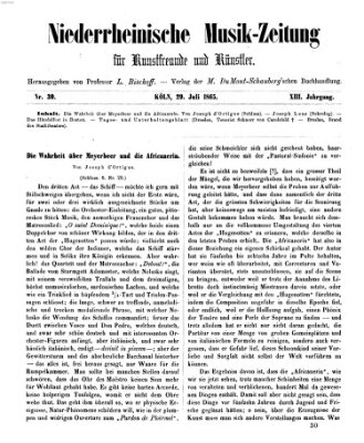 Niederrheinische Musik-Zeitung für Kunstfreunde und Künstler Samstag 29. Juli 1865