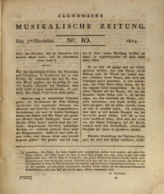 Allgemeine musikalische Zeitung Mittwoch 5. Dezember 1804