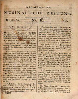 Allgemeine musikalische Zeitung Mittwoch 28. Januar 1807