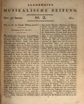 Allgemeine musikalische Zeitung Mittwoch 9. Januar 1811