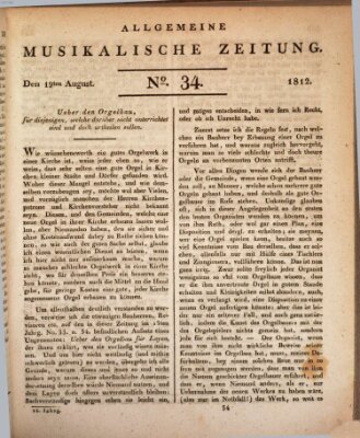 Allgemeine musikalische Zeitung Mittwoch 19. August 1812