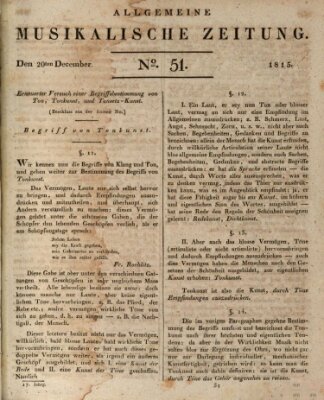 Allgemeine musikalische Zeitung Mittwoch 20. Dezember 1815