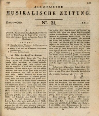 Allgemeine musikalische Zeitung Mittwoch 30. Juli 1817