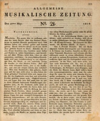 Allgemeine musikalische Zeitung Mittwoch 27. Mai 1818
