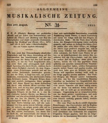 Allgemeine musikalische Zeitung Mittwoch 1. August 1821