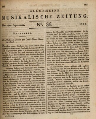 Allgemeine musikalische Zeitung Mittwoch 4. September 1822