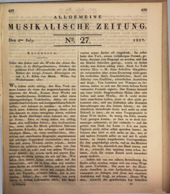 Allgemeine musikalische Zeitung Mittwoch 4. Juli 1827