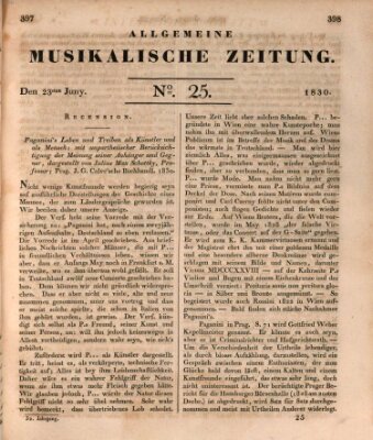 Allgemeine musikalische Zeitung Mittwoch 23. Juni 1830