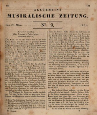 Allgemeine musikalische Zeitung Mittwoch 2. März 1831