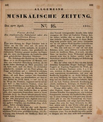 Allgemeine musikalische Zeitung Mittwoch 20. April 1831