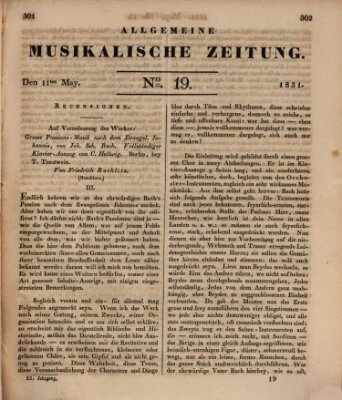 Allgemeine musikalische Zeitung Mittwoch 11. Mai 1831