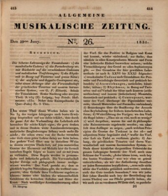 Allgemeine musikalische Zeitung Mittwoch 29. Juni 1831