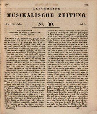 Allgemeine musikalische Zeitung Mittwoch 27. Juli 1831
