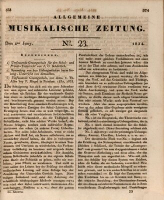 Allgemeine musikalische Zeitung Mittwoch 4. Juni 1834