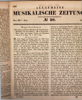 Allgemeine musikalische Zeitung Mittwoch 28. Juni 1837
