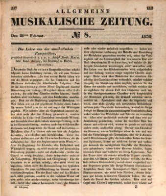 Allgemeine musikalische Zeitung Mittwoch 21. Februar 1838