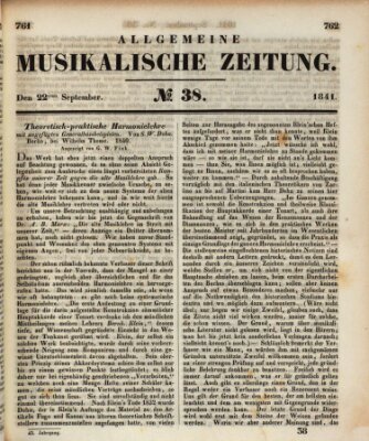 Allgemeine musikalische Zeitung Mittwoch 22. September 1841