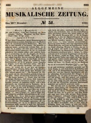 Allgemeine musikalische Zeitung Mittwoch 22. Dezember 1841