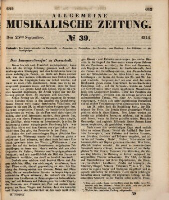 Allgemeine musikalische Zeitung Mittwoch 25. September 1844