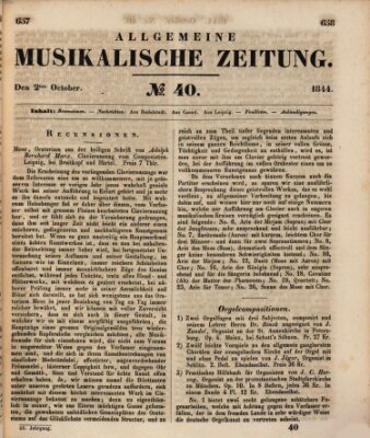 Allgemeine musikalische Zeitung Mittwoch 2. Oktober 1844