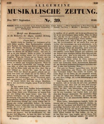 Allgemeine musikalische Zeitung Mittwoch 30. September 1846