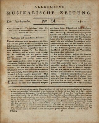 Allgemeine musikalische Zeitung Mittwoch 16. September 1801