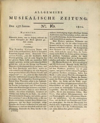 Allgemeine musikalische Zeitung Mittwoch 13. Januar 1802