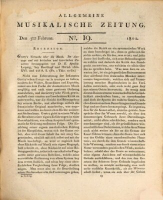 Allgemeine musikalische Zeitung Mittwoch 3. Februar 1802