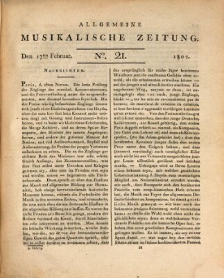 Allgemeine musikalische Zeitung Mittwoch 17. Februar 1802