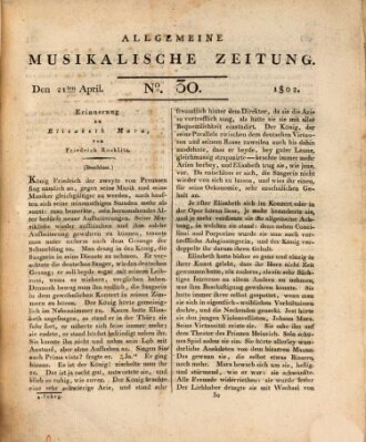 Allgemeine musikalische Zeitung Mittwoch 21. April 1802
