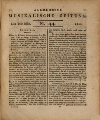 Allgemeine musikalische Zeitung Mittwoch 28. Juli 1802