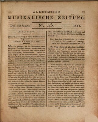 Allgemeine musikalische Zeitung Mittwoch 4. August 1802