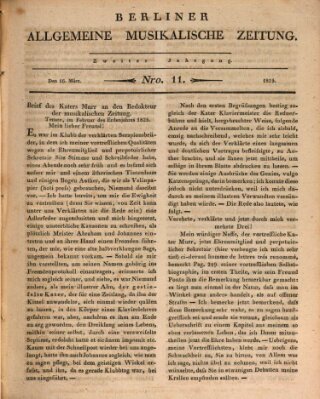Berliner allgemeine musikalische Zeitung Mittwoch 16. März 1825