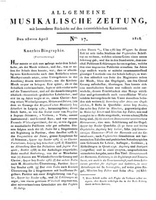 Allgemeine musikalische Zeitung Samstag 25. April 1818