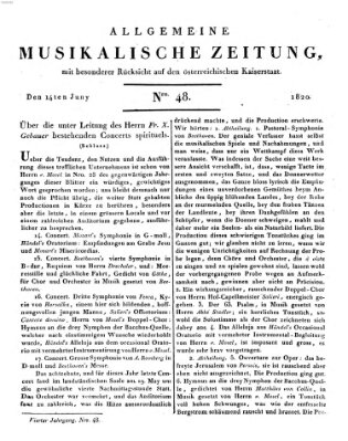 Allgemeine musikalische Zeitung Mittwoch 14. Juni 1820