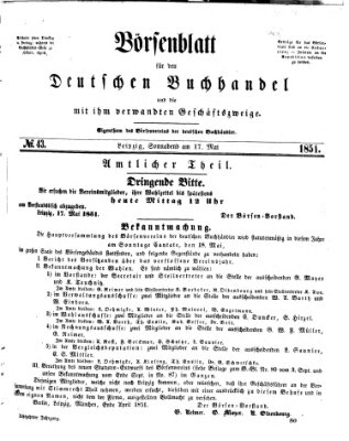 Börsenblatt für den deutschen Buchhandel Samstag 17. Mai 1851