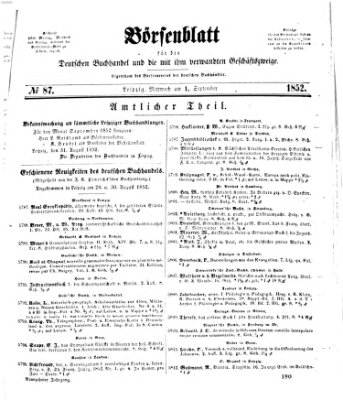 Börsenblatt für den deutschen Buchhandel Mittwoch 1. September 1852