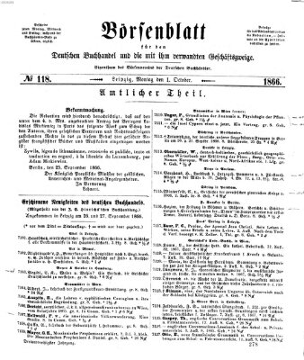 Börsenblatt für den deutschen Buchhandel Montag 1. Oktober 1866