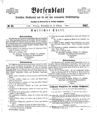 Börsenblatt für den deutschen Buchhandel Donnerstag 14. Februar 1867
