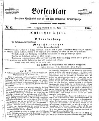 Börsenblatt für den deutschen Buchhandel Mittwoch 15. April 1868