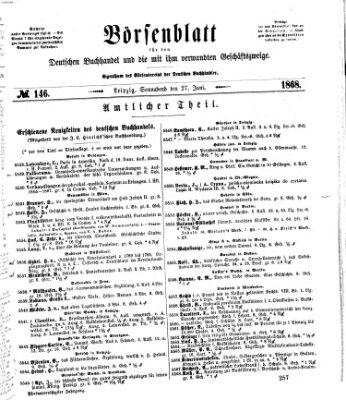 Börsenblatt für den deutschen Buchhandel Samstag 27. Juni 1868