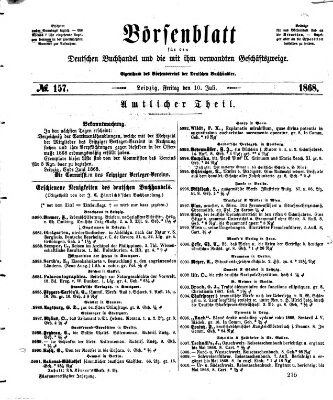 Börsenblatt für den deutschen Buchhandel Freitag 10. Juli 1868