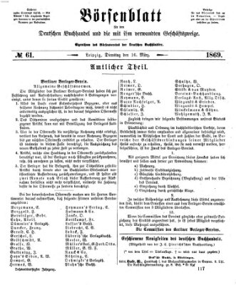 Börsenblatt für den deutschen Buchhandel Dienstag 16. März 1869