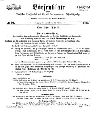 Börsenblatt für den deutschen Buchhandel Samstag 24. April 1869