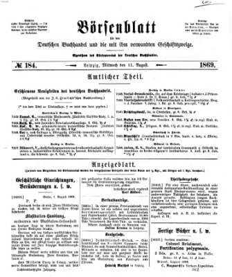 Börsenblatt für den deutschen Buchhandel Mittwoch 11. August 1869