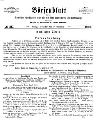 Börsenblatt für den deutschen Buchhandel Samstag 18. September 1869