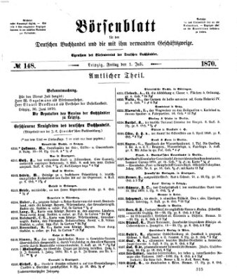 Börsenblatt für den deutschen Buchhandel Freitag 1. Juli 1870