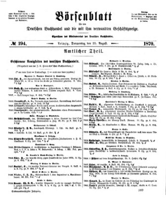 Börsenblatt für den deutschen Buchhandel Donnerstag 25. August 1870