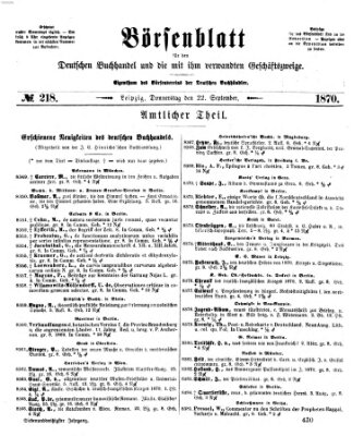 Börsenblatt für den deutschen Buchhandel Donnerstag 22. September 1870